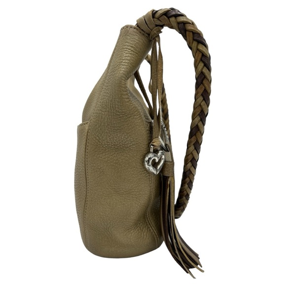 BRIGHTON WOMEN’S LEATHER GOLD HOBO PURSE SHOULDER BAG - Picture 3 of 9